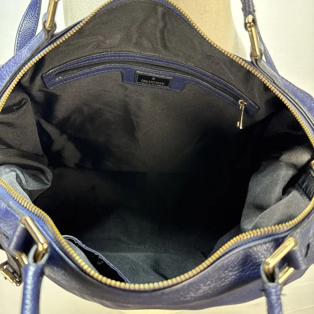 Ora Delphine Adele Satchel Bag Crossbody‎ Purse Royal Blue Pebbled Leather